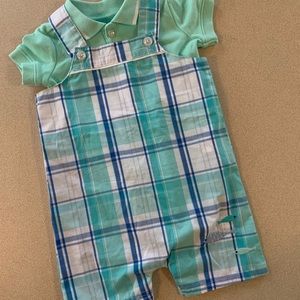 Crown & Ivy Baby plaid overalls 2 piece set 18 m